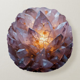 Radiant Crystal Heart Round Cushion