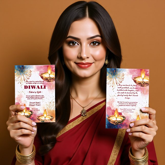 Radiant Diwali Elegance Invitation (Radiant Diwali Elegance Invitation, customizable on both sides, printed and digital)