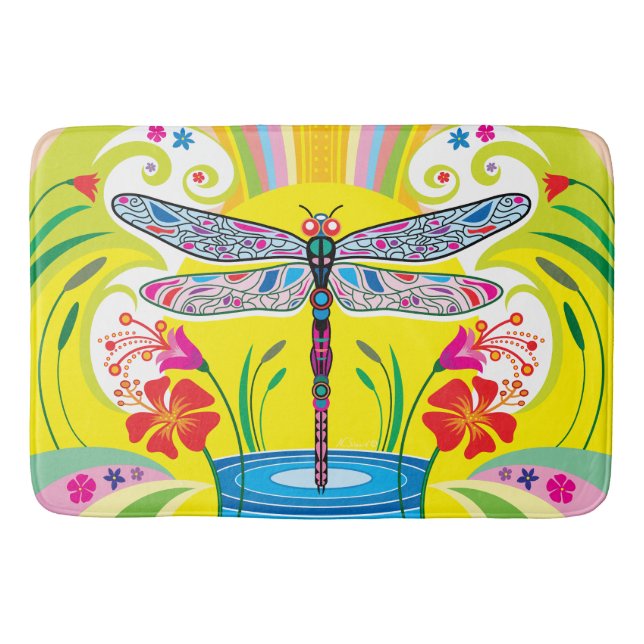Radiant Dragonfly and Wildflowers Bath Mat (Front)