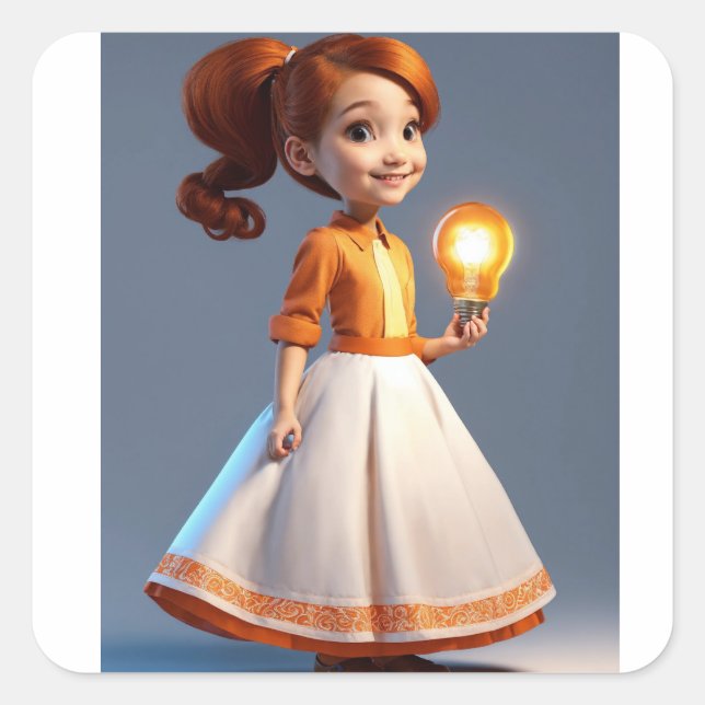 "Radiant Dreams: Barbie Girl with Lamp Sticker" Square Sticker (Front)