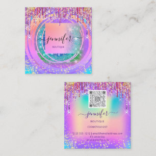 Radiant Elegance Golden Boutique Drip Holograph QR Square Business Card