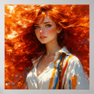 Radiant Elegance – Oil Portrait of Timeless Beauty Poster