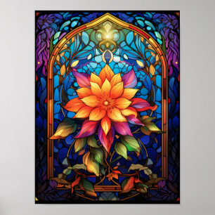 Radiant Eternal Bloom Stained Glass Art Poster