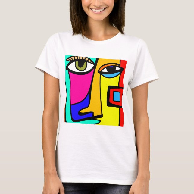 Radiant Expression: Colourful Abstract Face Tee (Front)