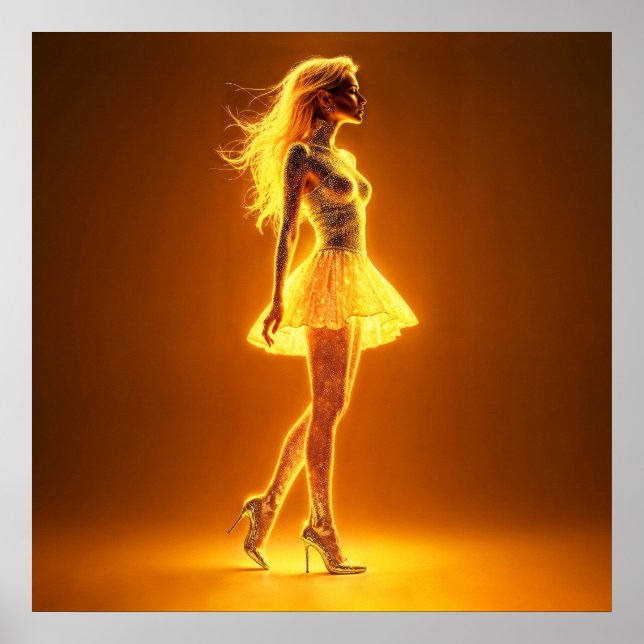 Radiant fantasy model luminous golden glow poster (Front)