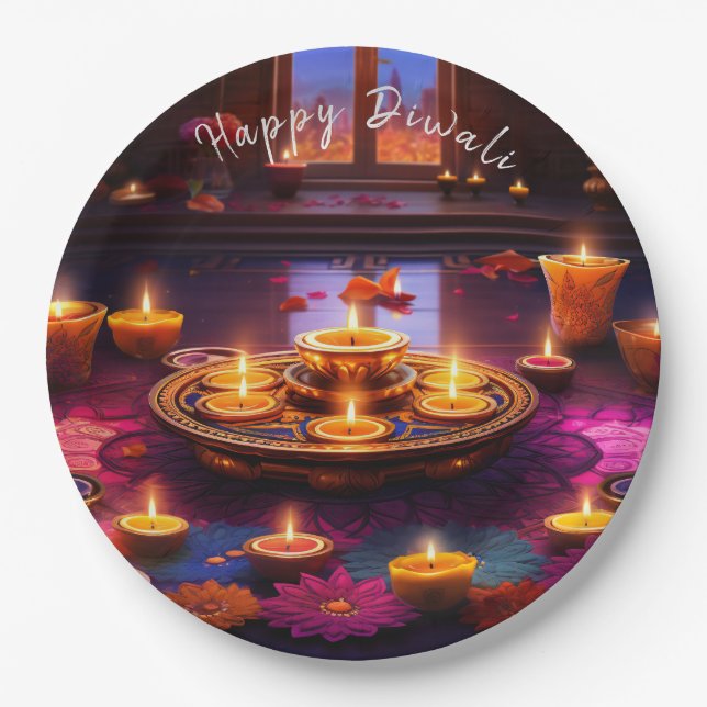 Radiant Festivities: A Diwali Celebration Paper Plate (Front)