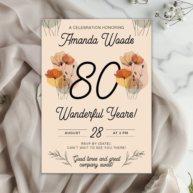 Radiant Floral 80th Birthday Jubilee Invitation (Creator Uploaded)
