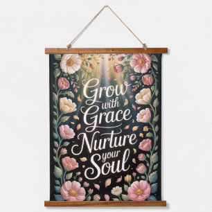Radiant Floral Burst Grow With Grace Quote Hanging Tapestry