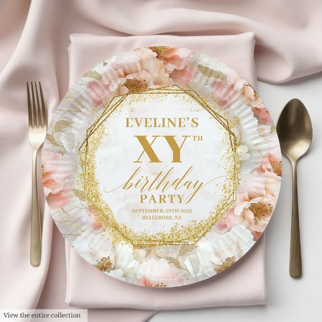 Radiant Floral Ivory Gold Birthday Paper Plates (Radiant Floral Ivory Gold Birthday Paper Plates

)