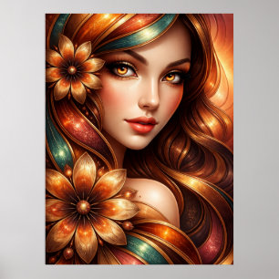 Radiant Floral Woman Portray  Poster