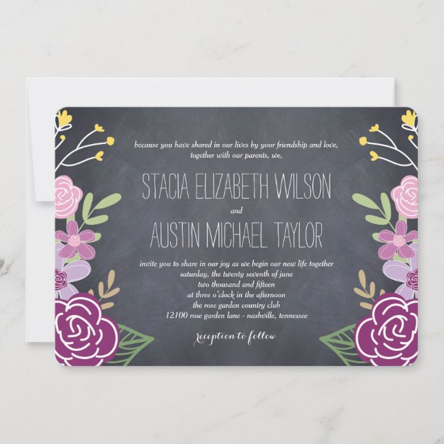 Radiant Florals Wedding Invitation - Purple (Front)