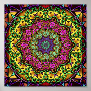Radiant Fractal Mandala Geometric Kaleideidoscope Poster