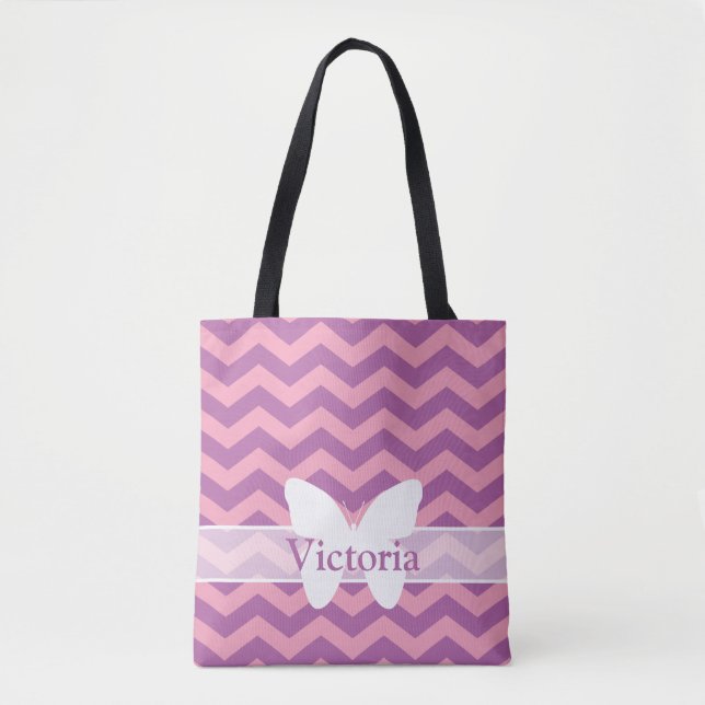 Radiant Frosted Orchid Chevrons with Butterfly Tote Bag (Front)