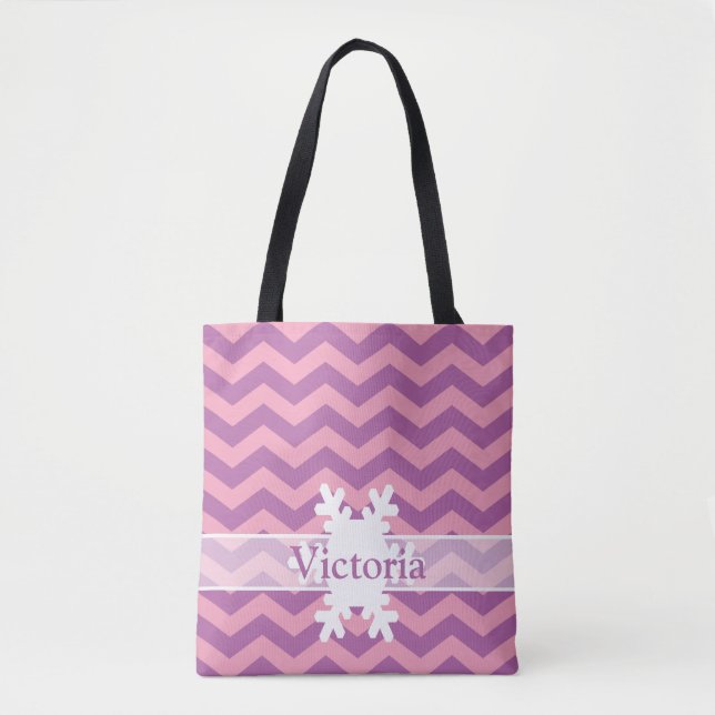 Radiant Frosted Orchid Chevrons with Snowflake Tote Bag (Front)