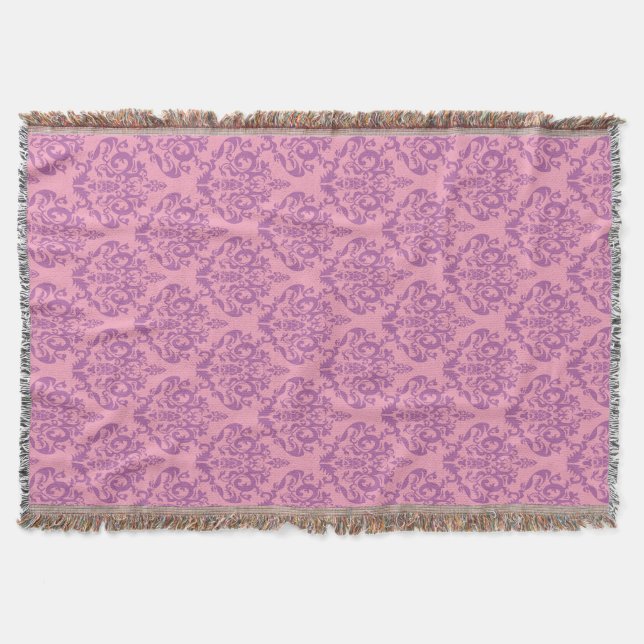 Radiant Frosted Orchid Damask Throw Blanket (Front)