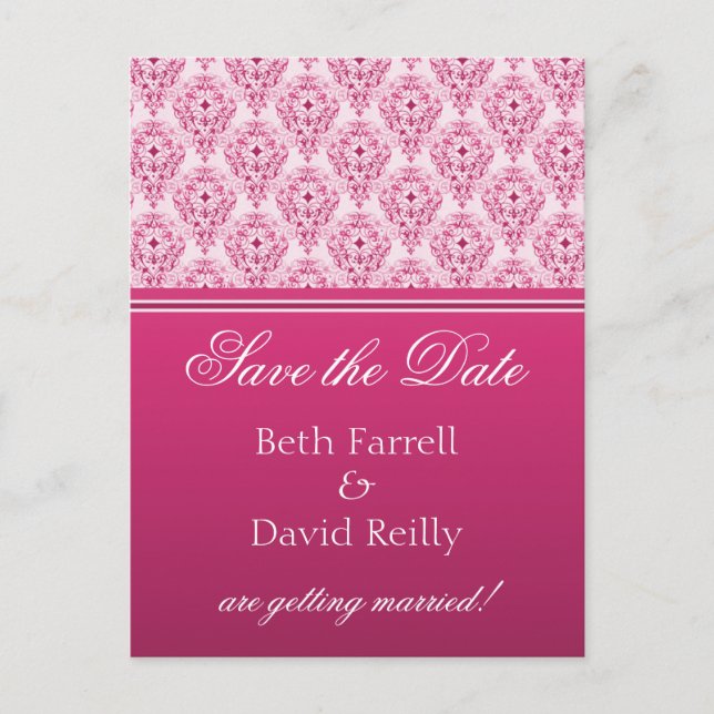 Radiant Glam Damask Save the Date Postcard (Front)