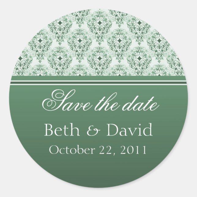 Radiant Glam Damask Save the Date Stickers (Front)