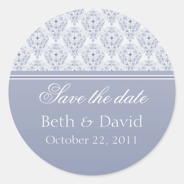 Radiant Glam Damask Save the Date Stickers (Front)