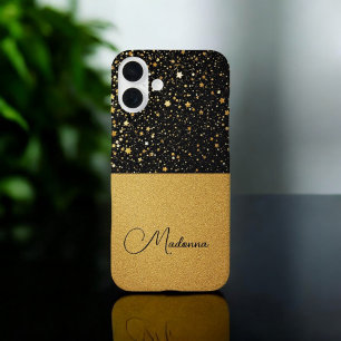 Radiant Glam  (Glitter - gold - Leather)  iPhone 16 Plus Case