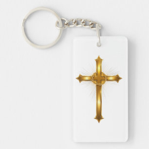 Radiant Golden Christian Cross Faith Inspired Key Ring