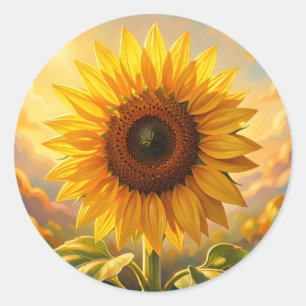 Radiant Golden Sunflower Sunset Classic Round Sticker