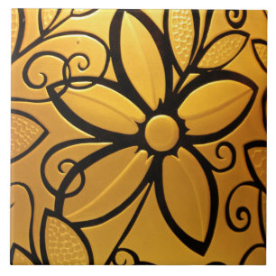 Radiant Golden Yellow Floral Design Ceramic Tile