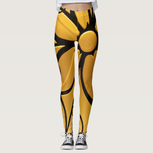 Radiant Golden Yellow Floral Design Leggings