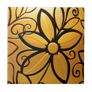 Radiant Golden Yellow Floral Design Tile