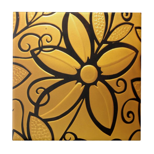 Radiant Golden Yellow Floral Design Tile (Front)