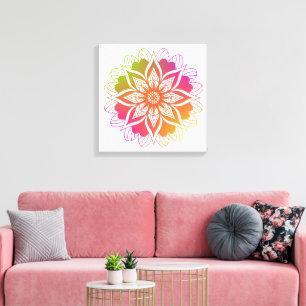 Radiant Harmony: Boho Orange and Pink Mandala Canvas Print