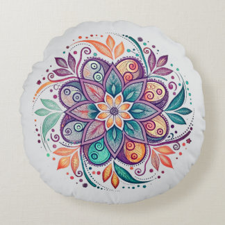 “Radiant Harmony Mandala" Round Cushion