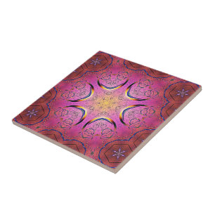 Radiant Heart Kaleidoscope Ceramic Tile