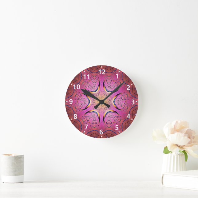 Radiant Heart Kaleidoscope  Round Clock (Home)
