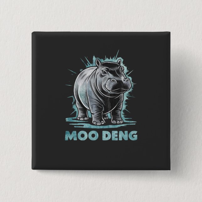 Radiant Hippo Moo Deng 15 Cm Square Badge (Front)
