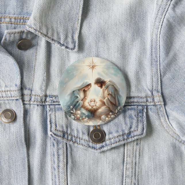 Radiant Holy Family Nativity Scene 7.5 Cm Round Badge (In Situ)