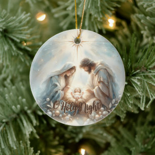 Radiant Holy Family Nativity Scene Ceramic Ornament