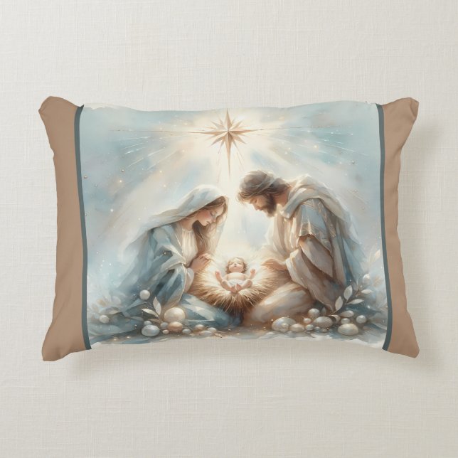Radiant Holy Family Nativity Scene Decorative Cushion (Front)