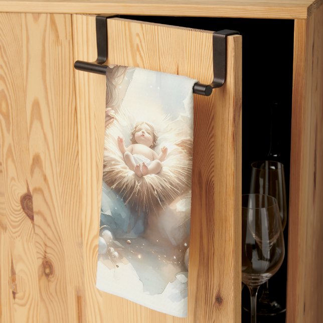 Radiant Holy Family Nativity Scene Tea Towel (Thirds Fold)