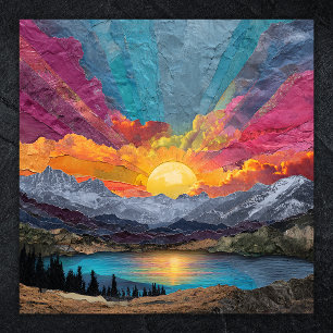Radiant Horizon — Abstract Mountain Lake Sunrise Poster