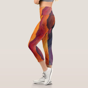 Radiant Horizons – Abstract Layered Landscape Art Capri Leggings
