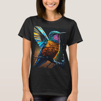  Radiant Hummingbird: Fire & Ice Line Art Tee