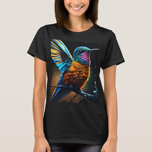  Radiant Hummingbird: Fire & Ice Line Art Tee (Front)