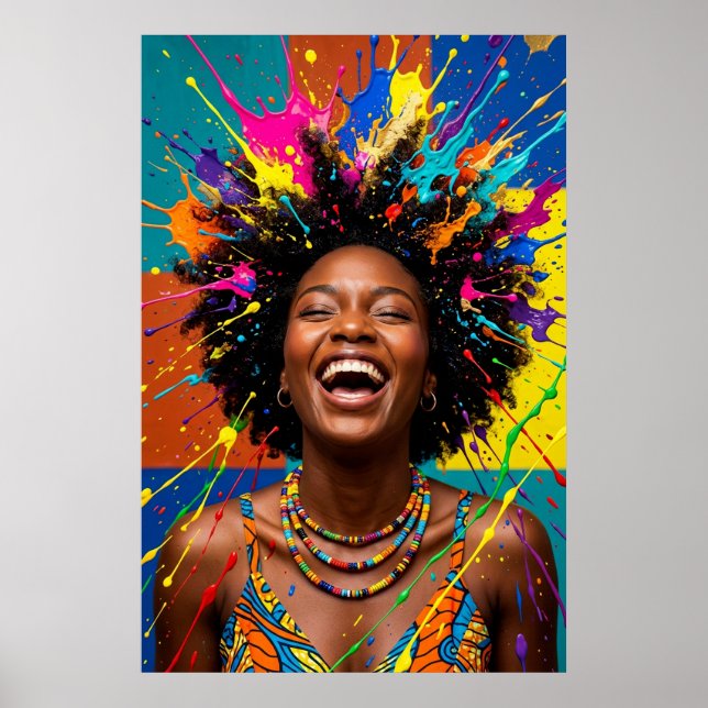 Radiant Joy Black Queen Paint Splash Pop Art Poster (Front)