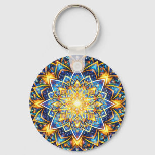 Radiant Kaleidoscope Mandala - Color Harmony gold Key Ring