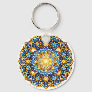 Radiant Kaleidoscope Mandala - Color Harmony gold Key Ring
