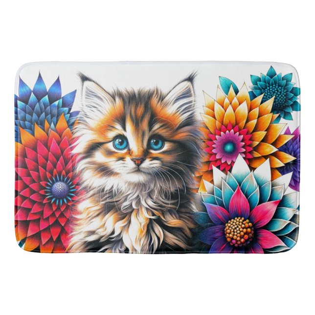 Radiant Kitten Floral Portrait Bath Mat (Front)