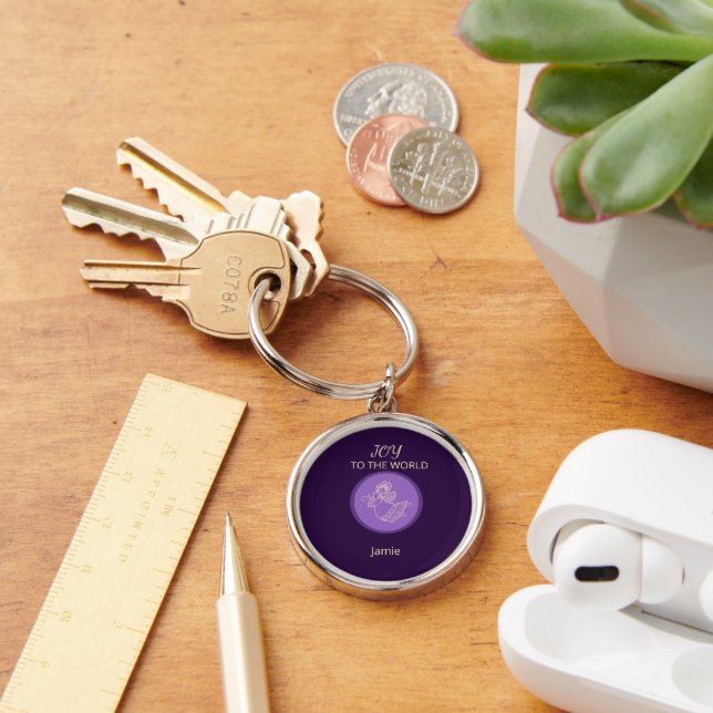 Radiant Lavender Angel of Joy First Name Glow Key Ring (Desk)