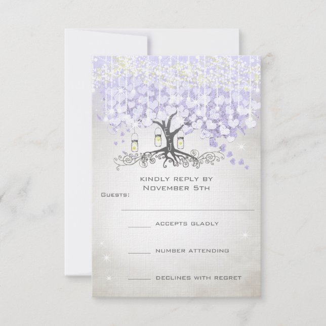 Radiant Lavender Heart Leaf Wedding RSVP (Front)