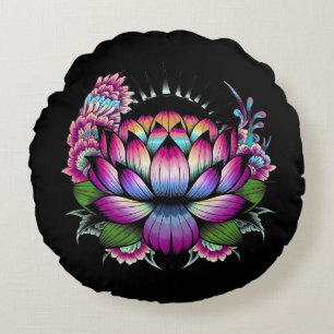 Radiant Lotus Blossom – Spiritual Harmony Round Cushion
