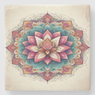 Radiant Lotus Mandala: Blooming Serenity Stone Coaster